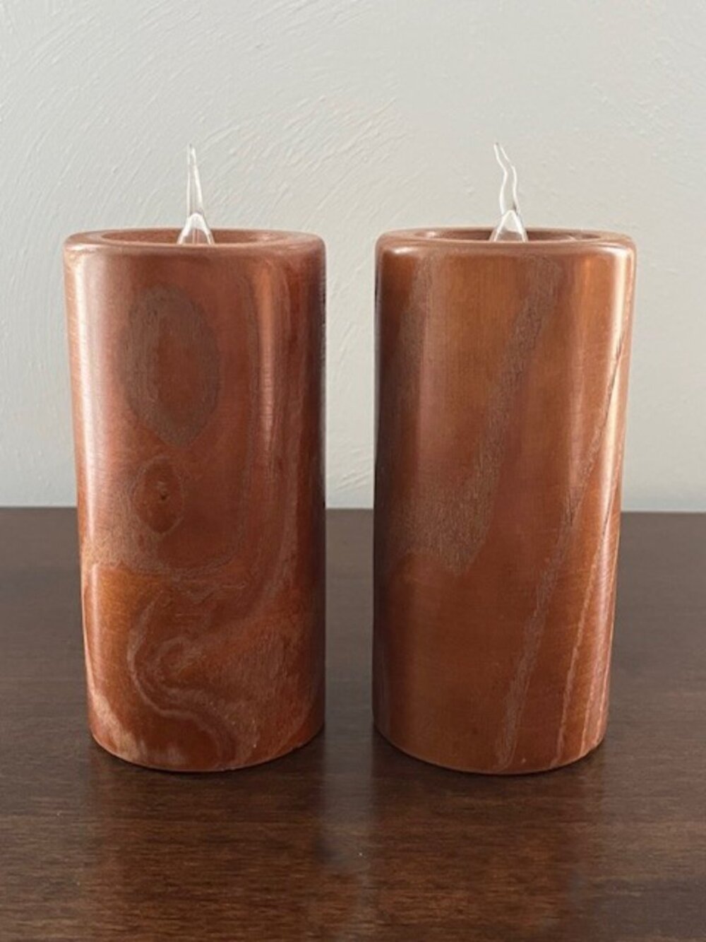 Decorative Wood Candle Amber Flame Battery Operated - Set of 2